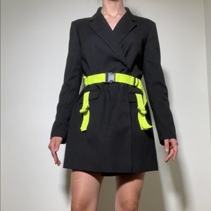 Black blazer dress with neon belt